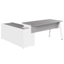 Ver imagem 4 de Mesa L Diretor Escritório com Armário Lateral 3 Gavetas 200cm Industrial Tampo Cavado e Pés Metal Executive Cinza Sagrado E Branco