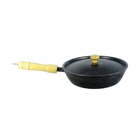 Frigideira Alumínio Fundido Craqueada Cabo de Madeira Preta 28cm