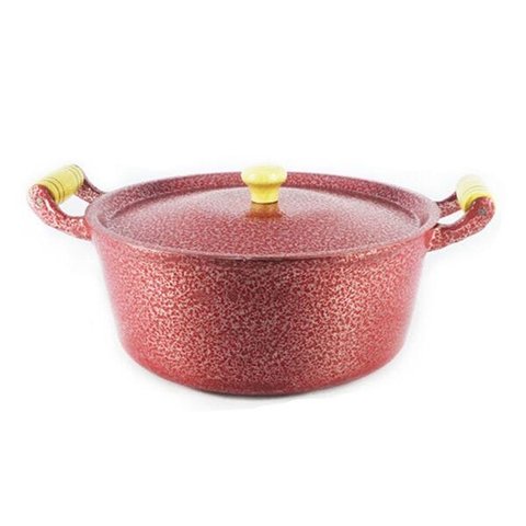 Caçarola Panela Reta Craqueada de Alumínio Alça Madeira Vermelha 22cm