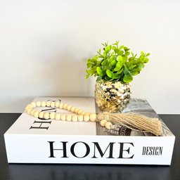 Decoração livro caixa + vaso abacaxi dourado + colar de mesa - 2