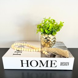 Decoração livro caixa + vaso abacaxi dourado + colar de mesa - 3