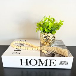 Decoração livro caixa + vaso abacaxi dourado + colar de mesa - 4