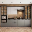 Ver imagem 1 de Cozinha 6 Peças com Paneleiro para Forno e Micro-Ondas com Vidro Fumê e Iluminação Lumina Cinza