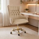 Ver imagem 1 de Cadeira Poltrona Home Office Helena Capitonê Base com Rodinhas Dourada