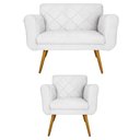 Ver imagem 1 de Conjunto Namoradeira e 1 Poltrona Isabella Sala de Estar Suede Branco - LM DECOR