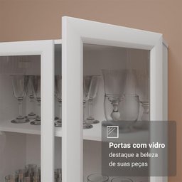Cristaleira Suspensa 70 Cm 2 Portas de Vidro Branco Madesa - 7