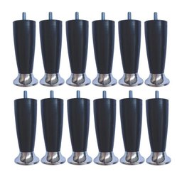 Kit 12 Pé Cama Box Queen Bipart Baú Rubi Preto Cromado 12cm - 1
