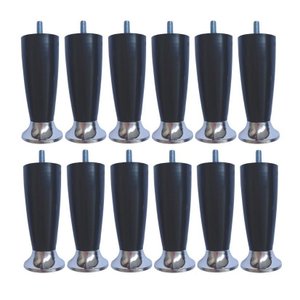 Kit 12 Pé Cama Box Queen Bipart Baú Rubi Preto Cromado 12cm