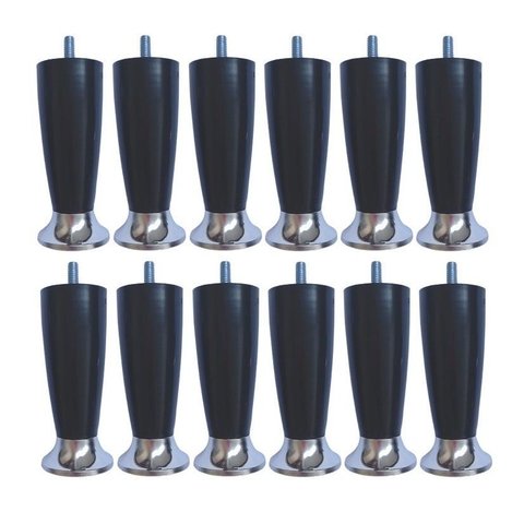 Kit 12 Pé Cama Box Queen Bipart Baú Rubi Preto Cromado 12cm