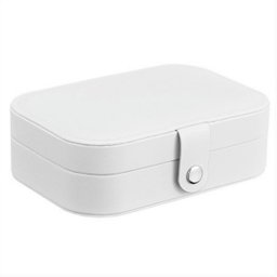 Porta Joia de Couro Portátil Para Anéis e Colares:Branco - 1