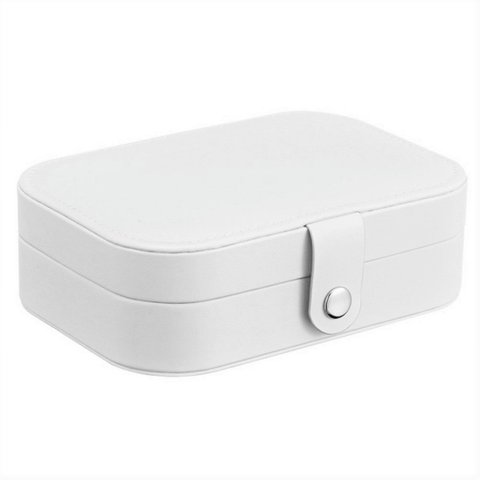 Porta Joia de Couro Portátil Para Anéis e Colares:Branco