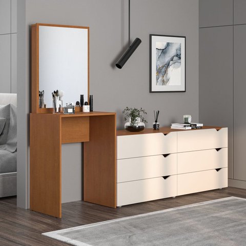 Cômoda Penteadeira 6 Gavetas com Espelho Porto