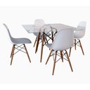 Ver imagem 1 de Conjunto de Mesa de Jantar Eames Eiffel Quadrada 90cm Tampo de Vidro com 4 Cadeiras Brancas