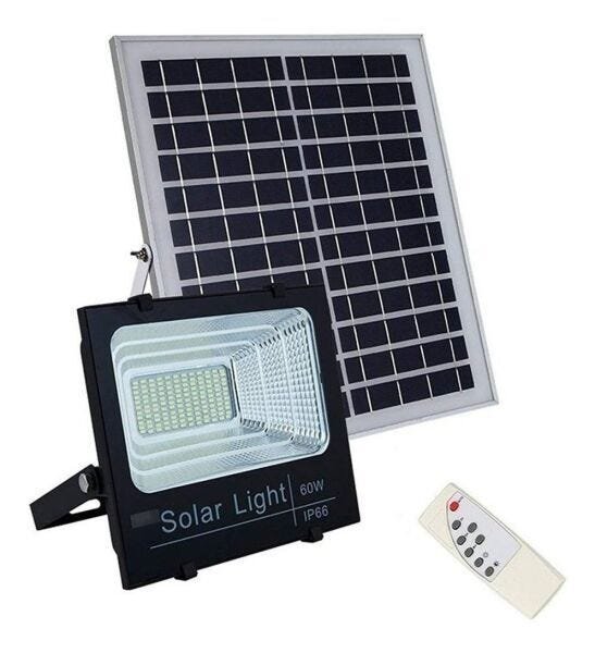 Refletor 60W Energia Solar Luminária Sensor Kit Controle Remoto Holofote Led Iluminação Bateria - 6