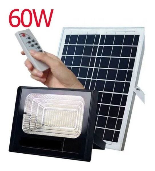 Refletor 60W Energia Solar Luminária Sensor Kit Controle Remoto Holofote Led Iluminação Bateria