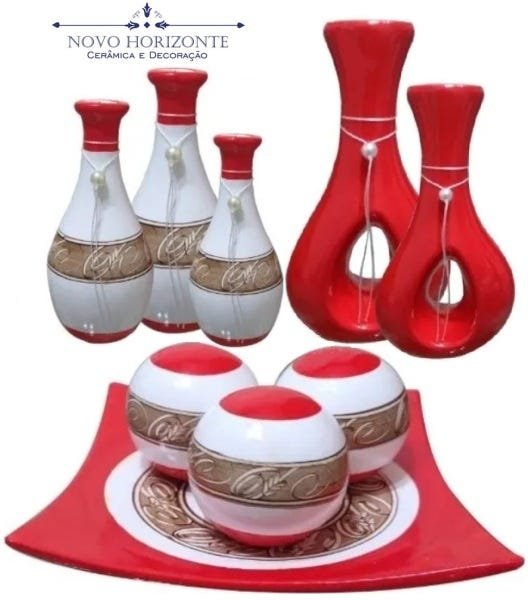 Kit Vasos de Cerâmica - Centro de Mesa - Enfeites para Sala - 9 Peças