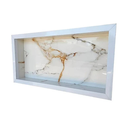 Nicho de Porcelanato 60x30 Calacata Gold com Bordas de Alumínio