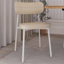 Ver imagem 2 de Cadeira Estofada para Sala de Jantar Astrid Branco C01 Linho Areia - Lyam Decor