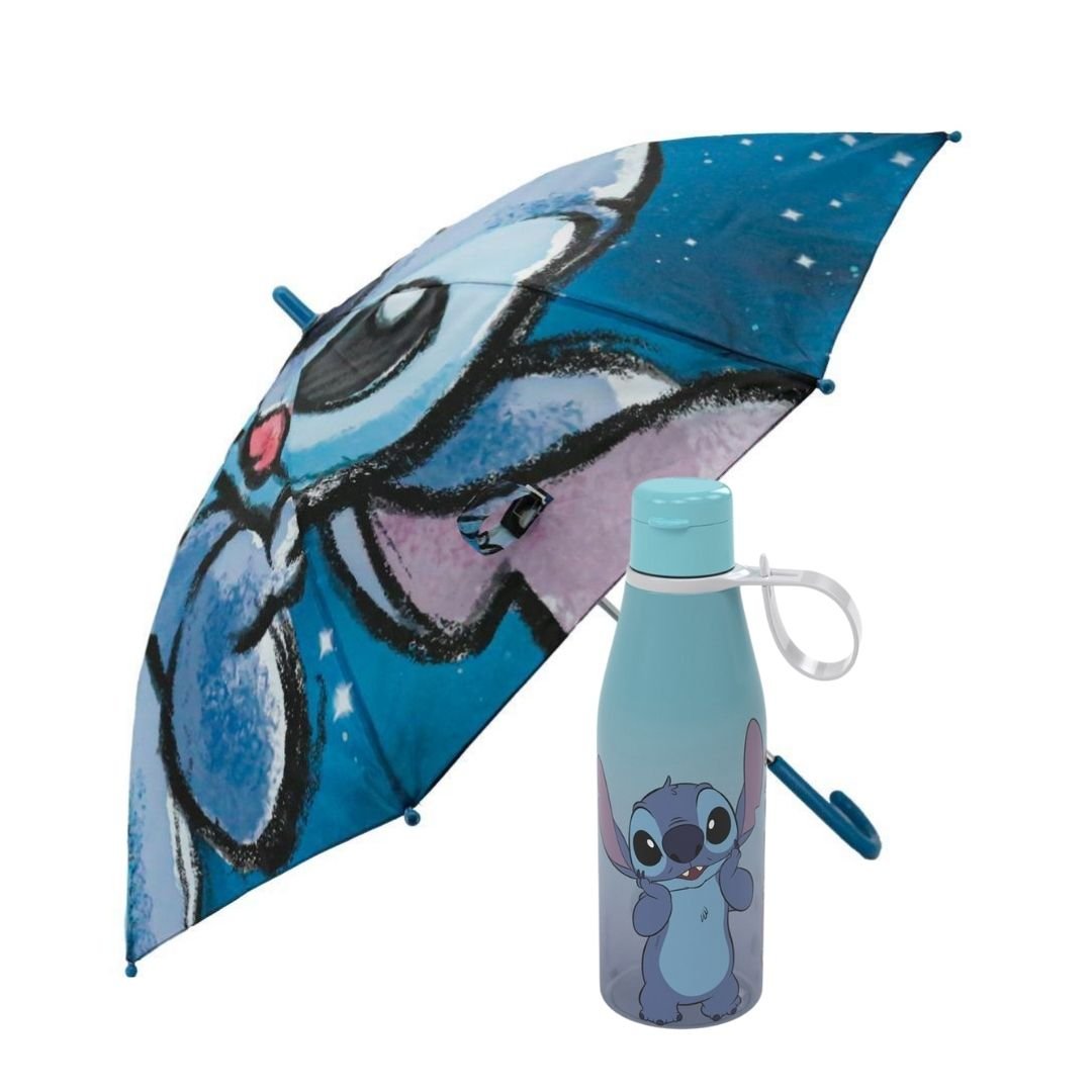 Jogo Guarda Chuva e Garrafa Squeeze 530ml Stitch Premium com Alça - 8