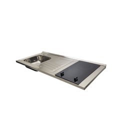 Pia Fogão Elétrico 2 bocas Fabrinox 120x55cm, cuba esquerda, furo para torneira, válvula e sifão - 4