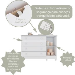 Cômoda Infantil 4 Gavetas com Porta Fraldário Gran Selena 100% MDF Branco - 5 Cômoda Infantil 4 Gavetas com Porta Fraldário Gran Selena 100% MDF Branco - 5