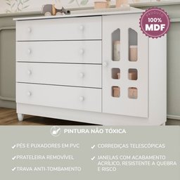 Cômoda Infantil 4 Gavetas com Porta Fraldário Gran Selena 100% MDF Branco - 11 Cômoda Infantil 4 Gavetas com Porta Fraldário Gran Selena 100% MDF Branco - 11