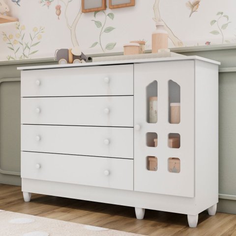 Cômoda Infantil 4 Gavetas com Porta Fraldário Gran Selena 100% MDF