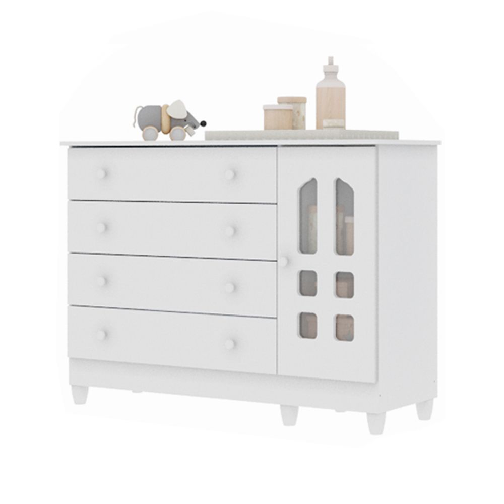 Ver imagem 3 de Cômoda Infantil 4 Gavetas com Porta Fraldário Gran Selena 100% MDF Branco