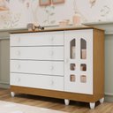 Ver imagem 1 de Cômoda Infantil 4 Gavetas com Porta Fraldário Gran Selena 100% MDF Marrom/Branco/Bétula