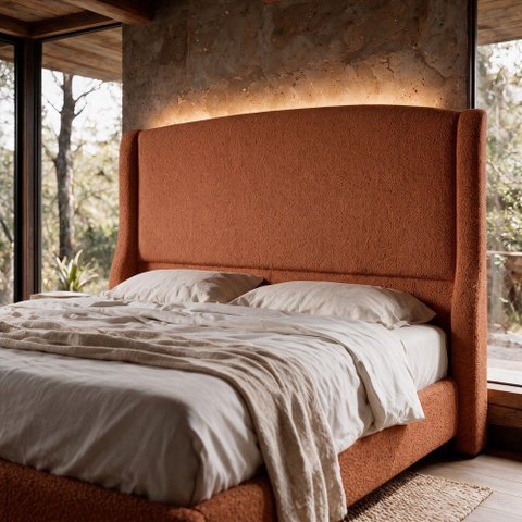Cabeceira para Cama Box Queen Size Shae 160cm Estofada com Frame Bouclê Terracota - Desk Design