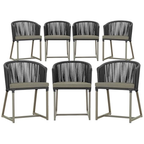 7 Cadeiras de Jantar Área Noronha em Alumínio com Pintura Fendi Corda Náutica Estofado 8 Trama Origi