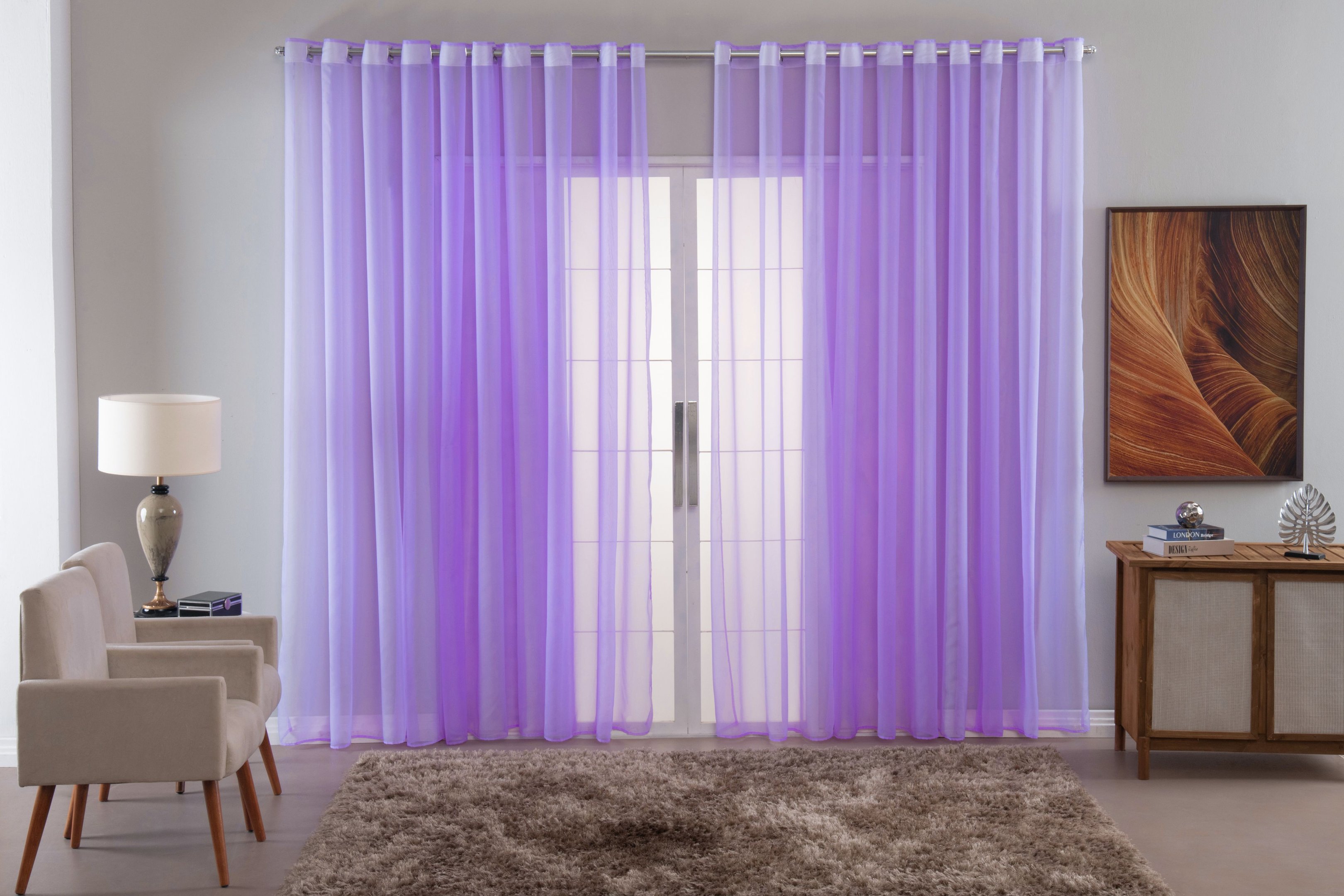 Cortina Sala Quarto Voal Liso Delicate 300x220 Transparente:lilas