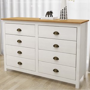 CÔMODA 8 GAVETAS TOPÁZIO - BRANCO/CARVALHO