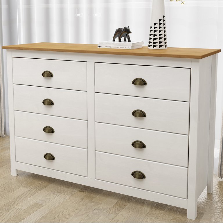 CÔMODA 8 GAVETAS TOPÁZIO - BRANCO/CARVALHO