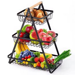 Fruteira Cesto Organizador Triplo Aramado Fruta Legumes Cozinha Mesa Escritorio Prateleira Moderno M - 3