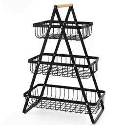 Fruteira Cesto Organizador Triplo Aramado Fruta Legumes Cozinha Mesa Escritorio Prateleira Moderno M - 1