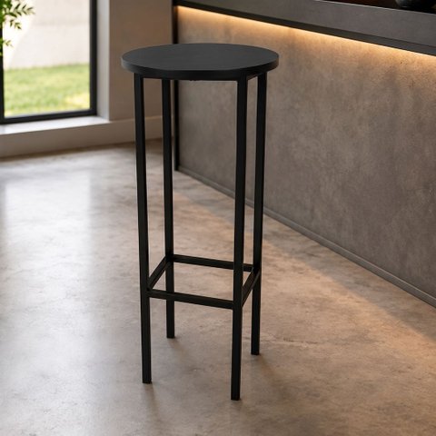 Banqueta Alta Kassel Ferro e Madeira Cor Preto - Kmj