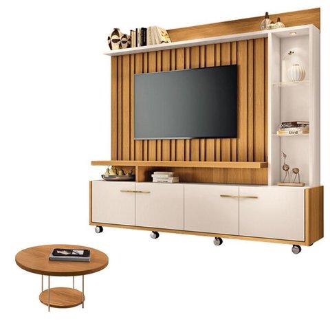 Estante Home Theater Titan Off White Cinamomo e Mesa de Centro Sky Cinamomo - Hb Móveis