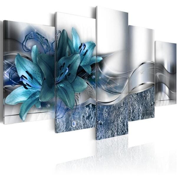 Quadros Decorativos para Sala Flores Azul Turquesa Abstratos Modernos - 1