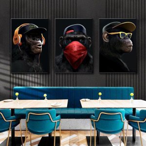 Quadros Decorativos para Sala 3 Peças Macacos Surdo Mudo Cego
