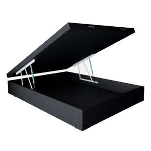 Base para Cama Box Casal Premium com Baú Corino (45x138x188) Preta