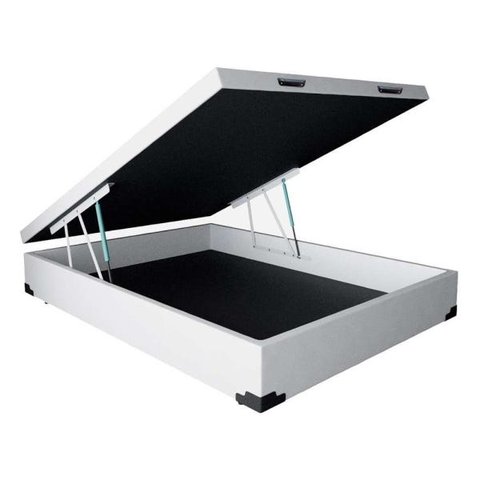Base para Cama Box Casal Premium com Baú (45x138x188) Corino Branca