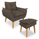 Ver imagem 1 de Kit 2 Poltronas Decorativa e Puff Opala Luxo Linho Marrom Dal Poz Estofados