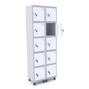 ROUPEIRO DE AÇO 2M 10 PORTAS FECHADURA PANDIN - CINZA/BRANCO GRF 502/10 DI