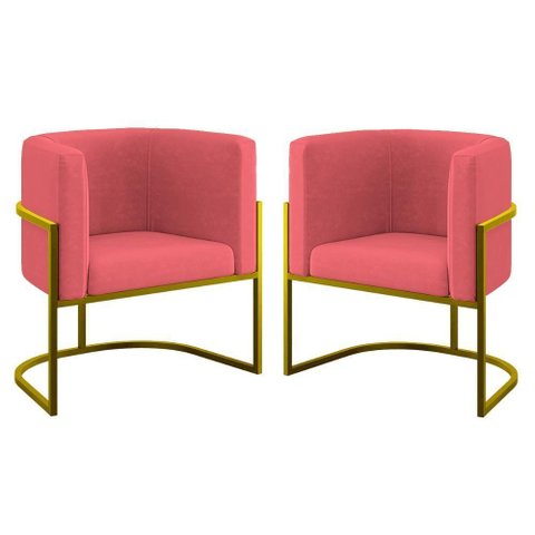 Kit 02 Cadeiras Poltrona Lua para Sala Quarto Balaqui Decor Rosa