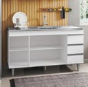 Ver imagem 2 de Gabinete Balcão Tesser 1.50m 3 Portas 3 Gavetas S/ Tampo Cozinha Branco - Bela Móveis
