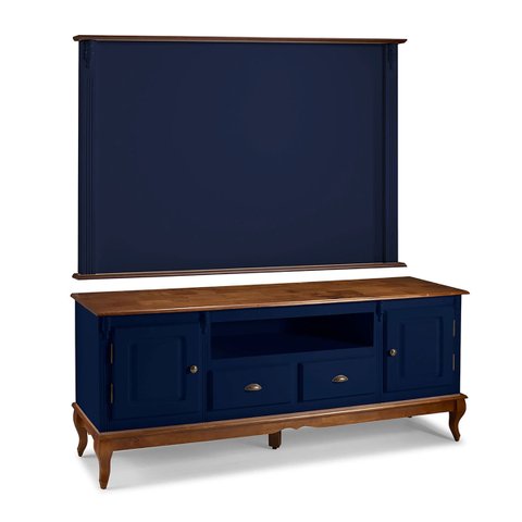 Conjunto Rack 60812m + Painel 50513 para Sala Pés Luiz Xv 2 Gavetas 2 Portas - Azul Petróleo/imbuia