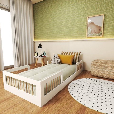 Cama Infantil Montessoriana Solteiro Duna Zoe Branco