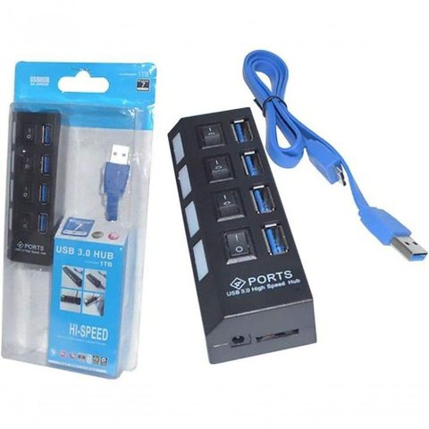 Hub Usb 3.0 4 Portas 5.0 Gbps Hi-speed com Switch On/off Led Indicador