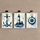 Ver imagem 2 de Kit 3 Quadro Decorativo Marítimo Veleiro Barco Ancora Farol Qualidade Premium Luxo 28x20cm